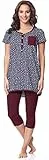 Be Mammy Damen Kurzarm Pyjama mit Stillfunktion BE20-177 (Marineblau-Sterne-Weinrot, S)