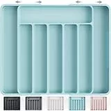 Kitsure Schubladen-Besteckkasten – verstellbarer Schubladeneinsatz aus BPA-freiem Material, Mehrzweck-Schubladen-Organizer, Küchen-Organizer, groß, blau, 34.90 x 28.40 x 4.00 cm