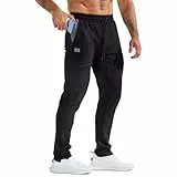 BROKIG Fitness Jogginghose Herren Lang mit Patchtasche, Gym Baumwolle Trainingshose Sporthose Herren Lang Slim Fit Hose (Schwarz,XL)