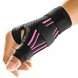 FREETOO Ergonomische Daumenbandage Rechts und Links, Atmungsaktive und Weiche Daumenschiene, Daumenorthese bei Arthrose, Sehnenscheidenentzündung, Schnapdaumen, Damen und Herren, L/XL, Schwarz/Pink