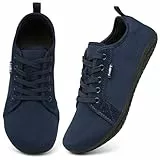 Geweo Barfußschuhe Sneaker Breite Walking Schuhe Barfuss Damen Herren Trail Laufschuhe Minimalistische Fitness Knit Unisex Weit rutschfest Zehenschuhe Zero Drop Solhe Freizeit Marineblau 42EU