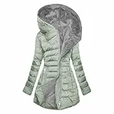 Wintermantel Damen Warm Gefüttert Winterparka Mantel Lange Elegant Damenmantel Langarm Winter Parka Jacke mit Kapuze Steppjacke Einfarbig Bequemes Sportjacke Winddicht Outdoorjacke, Mintgrün L