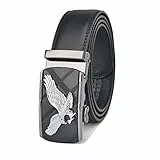 Herren Gürtel Leder mit Automatik Ratschengürtel Adler für Männer Business Anzug -Einstellbar-Breit 35MM (Silber, Schwarz, 110 CM)
