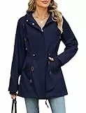 Vancavoo Übergangsjacke Damen Elegant Jacke Frühling Herbst Outdoor Übergang Mantel Frühjahrsjacke Leichte Winterjacke Baumwolle Coat mit Kapuze mit Kordelzug,Marineblau,M