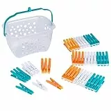 Beldray LA028297TQEU Ultra Grip 48 Stück Wäscheklammern mit Aufbewahrungskorb, Wäscheluft-Clips für Wäscheständer Wäschleine, winddichte Kleiderklammern, Mehrfarbig Kunststoff mit starkem Griff
