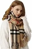 KARMA.DIEM Karierter Schal - Cashmere Merino Mix - Super Weich - 180x65cm - Unisex - Pashima/Stola/Extra Breit für Mann & Frau (Braun)
