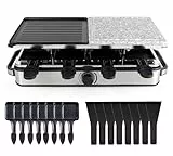 8 Personen Raclette Set - Tischgrill inkl. Pfännchen & Schaber - Grillplatte & Steinplatte antihaftbeschichtet (Eckig)