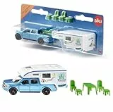 Siku 1693, Ford F150 Pick-Up Camper, Metall/Kunststoff, Blau/Weiß, Stühle, Hocker und Tisch, Ausziehbare Markise