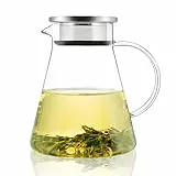 CnGlass Teekanne Glas 1,2L mit Edelstahlsieb, Glasteekanne Herdplattensicher, Klar Teebereiter für losen Tee