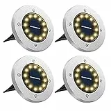 Bowfar 4 Stück Solar Bodenleuchten Aussen, Solarleuchten Garten mit 12 LEDs für Außen, 3000K Warmweiß Wasserdicht Led Solar Gartenleuchten, Solarlampen für Rasen Auffahrt Gehweg Patio Garden
