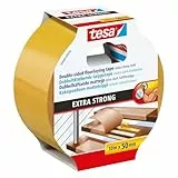 tesa Verlegeband extra stark klebend - Doppelseitiges Klebeband zum Verlegen von Teppich und PVC-Belag - doppelseitig klebend - 10 m x 50 mm