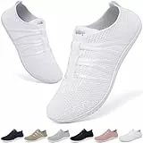 Wizshoe Barfuss Schuhe Damen Barfußschuhe Herren Fitnessschuhe Frauen Turnschuhe Laufschuhe Slip On Sneakers Hausschuhe Bequeme Sommerschuhe Straßenlaufschuhe Leicht Gymnastikschuhe Weiß 44EU