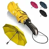 STYNGARD Regenschirm sturmfest bis 140 km/h - Taschenschirm mit Auf-zu-Automatik und zertifizierter Teflon-Beschichtung gegen Feuchtigkeitsschäden - langer Griff - Modell TRONDHEIM (Gelb)