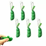 6 Stück Quetschbohnen Schlüsselanhänger,Fidget Toy,Squishy Erbsenkapsel,Stimming Toys Erwachsene,Fidget Toys Kinder,Stressabbau Spielzeug,Squishy Sojabohnen Anhänger für Reduziert Angst und Stress