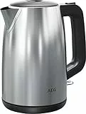 AEG Wasserkocher, 1,7 l Fassungsvermögen, Hochwertige Optik, 3-fache Sicherheitsabschaltung, Wasserstandsanzeige außen, 360° Drehbarer Sockel, Einhandbedienung, Tropfschutz, Edelstahl, K3-1-3ST
