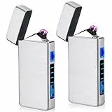 2 STK USB Elektronische Feuerzeug, Electric USB Lighter Lichtbogen Feuerzeug, LED Dual Lichtbogen Feuerzeugs mit Batterieanzeige Winddicht Plasma Feuerzeugs per Knopfdruck Auslösen