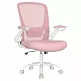 SONGMICS Bürostuhl, Schreibtischstuhl, ergonomische Rückenlehne, höhenverstellbar, hochklappbare Armlehnen, Drehstuhl, bis 120 kg belastbar, pastellrosa OBN037R01