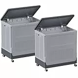 HAIXIN HOME Großer Kunststoff-Wäschekorb mit Deckel und Rollen, 130 l, zusammenklappbarer Wäschekorb für Industrie, robuster Rollwäschekorb mit Griff für Badezimmer und Schlafzimmer, Grau, 2 Stück