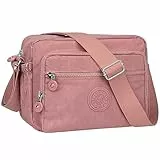 NEWIROVE Umhängetasche Damen Mittelgroß Nylon Wasserdicht Crossbody Bag Leichte Schultertasche Damen Handtaschen Mit Vielen Fächern Sportlich Umhängetasche Für Einkaufen, Reisen, Schule,Rosa