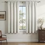 MRTREES Gardinen Leinenoptik Halbtransparent 2er Set mit Stangendurchzug, Vorhänge kurz Elfenbeinweiß 160 cm Lang, 140 cm Breit, Elegante Leinenstoff Vorhänge für Wohnzimmer Küche Modern Elegant