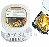 HONYAO Backpapier für Heißluftfritteuse 5-7,3 L, 20x20 cm 100 Stück Quadrat Air fryer Backpapier Einwegschalen Luftfritteuse Pergamentpapier Kompatibel mit Cecotec,Ninja,COSORI,Philips Airfryer