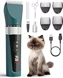 oneisall Schermaschine Katze Leise, Profi Haarschneidemaschine für langhaarkatzen, 5-Geschwindigkeiten Katzenrasierer mit LCD-Display, IPX6 Wasserdicht, Einfache Reinigung (Grün)