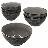 MÄSER Prospero 6er Set Salatschale 16cm I 600ml I braune Porzellan-Schüssel mit Relief für 6 Personen I große Schale für Suppe, Beilagen, Snacks & Co.