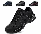 LARNMERN Arbeitsschuhe Herren Leicht Sicherheitsschuhe Komfort Stahlkappenschuhe Atmungsaktive Klassisch Sportlich Schutzschuhe Stoßdämpfung Arbeit Pannensichere Dämpfung S3 (Schwarz,43EU)