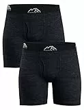 Merino.tech 100% Merino Unterwäsche Herren - Boxershorts Herren Merinowolle, Geruchsfrei Und Feuchtigkeitsableitend (Medium, 2er-Pack – 190 meliertes Schwarz)