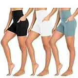 FuelMeFoot 3 Pack Damen Radlerhose mit Taschen Kurze Leggings High Waist Shorts Sporthose Kurze Blickdicht Yoga Shorts Laufhose.14-Schwarz/Weiß/Grün S/M