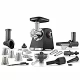 Bosch MultiPower Serie 6 Fleischwolf MFWS682B, Reibe-, Kebbe- und Wurst-Aufsatz, Entsafter, Gebäck-Aufsatz, Zitruspresse, Mühle, 3 Lochscheiben (3, 4,5 und 8 mm), Motorblockleistung 2.100 W, Schwarz