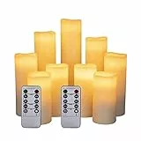 Hanzim LED Kerzen Set von 9 Flammenlose Kerzen Batteriebetriebene Kerzen D2.2xH 4 '5' 6 '7' 8 '9' Echtwachssäule Kerzen Flackern mit Fernbedienung und Timer-Steuerung, Elfenbein Farbe（9x1）