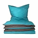 Schiesser Bettwäscheset Doubleface | Renforcé | 2-teilig | Zweifarbig | 100 % Baumwolle | Oeko-Tex® Made in Green Zertifiziert | Reißverschluss | 155x220cm + 80x80cm | Türkis-Dunkelgrau