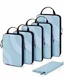 BAGSMART Packing Cubes Compression 6 Stück, Packwürfel Kompression Koffer Organizer Set, Travel Essentials Packtaschen Kofferorganizer für Reisetasche Und Handgepäck, Baby Blau