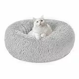 Nepfaivy Katzenbett Hundebett Flauschig Rund - Donut Kuscheliges Katzenkissen Katzenkorb Waschbar S/M/L/XL/XXL für Kleine, Mittelgroße und Große Katzen, Hunde und Andere Haustiere (M-50cm, Hellgrau)