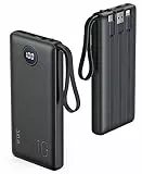 VRURC Powerbank, 10.000 mAh, externer Akku mit 4 integrierten Ladekabeln, UCB C, tragbares Handy-Ladegerät, digitales LED-Display mit 4 Ausgängen und 2 Eingängen, kompatibel mit Huawei und Smartphone