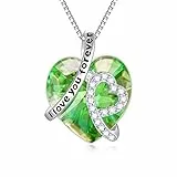 AOBOCO Kette Herz Damen Sterling Silber Ich Liebe Dich für immer Halskette, Hochzeitstag Geburtstagsgeschenk für Frauen Mama Freundin Sie (Simulierter Peridot-I Love you forever)
