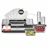 CASO VRH 800 Advanced Pro Vakuumierer – Flüssigkeiten vakuumieren, 20 l/min Doppelkolbenpumpe, -0,9 bar, Doppelnaht 30 cm, Rollenbox + Cutter, Edelstahl, Beutel & Boxen, für Fleisch & Fisch