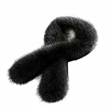 iSpchen Damen Kunstpelz Winter Plüsch Warmer Schal mit Pelzkragen, Schwarz
