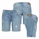 Sublevel Damen Jeans Shorts Bermuda Kurze Hose Shorts Short Denim Stretch Denim, Farbe:Hellblau, Größe:M 38