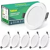 Tailcas LED Einbaustrahler 230V, 5W Flach LED Spot IP44 6er Set, 68-80mm EinbauØ Deckenspots Einbauleuchten 4000K 450LM, Einbautiefe 25mm LED Deckenstrahler