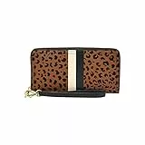 Fossil Logan Damen-Clutch, Leder, RFID-blockierend, mit umlaufendem Reißverschluss, mit Handgelenkriemen für Damen, Gepard, 7.75' L x 0.75' W x 4' H