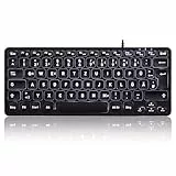 Perixx PERIBOARD-332 Kabelgebundene Mini-USB-Tastatur mit Hintergrundbeleuchtung, schlankes Design mit großen Schrifttasten, Flache Tasten mit weißen LED, Deutsches QWERTZ Layout