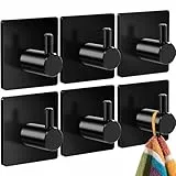 4happy Handtuchhaken ohne Bohren, Fb. Schwarz – Set mit 6 Handtuchhalter ohne Bohren, Edelstahl Klebehaken, wasserdichte Haken selbstklebend, praktische Handtuchhaken, Badezimmer Handtuchhalter