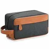Elviros Reise-Kulturbeutel für Herren, zum Aufhängen, Dopp Kit,wasserabweisend, PU-Leder, Rasiertasche mit großer Kapazität für Reisen und Badezimmer, Schwarz, Mittelgröße