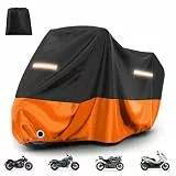 Favoto 210T Motorrad Plane Motorroller Abdeckplane - Motorradgarage Winterfest Wasserdicht UV Schutz Anti Staub Winddicht mit Schlossloch Schwarz-Orange XXL 245x105x125cm