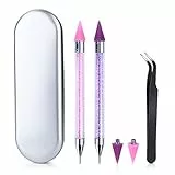 Dotting Tool Strass Picker Werkzeug Buntstifte für Strassstein Diamantmalerei Verzierungsstifte 2 Doppelseitige Strassstifte mit 2 Zusätzlichen Wachsspitzen 1 Nagelkunst Pinzette
