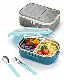Lille Home Auslaufsichere Lunchbox, 850 ml Bento-Box mit 2 Fächern und Besteckset für Snacks und Mahlzeiten (Hellblau)