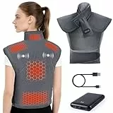 Heizkissen für Nacken Schulter Rücken, Elektrisches Wärmekissen Kabellos mit 10000mAh Akku, Nackenwärmer Schulterwärmer mit 3 Heizstufen & 3 Massagemoden, Wärmegürtel Gewichtet mit Abschaltautomatik
