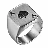 Flongo Herrenring Männer Ring Daumenring, Edelstahl Ring Bandring Siegel Ringe Biker Silber Spielkarte Pik A Spades A Poker Karten Herren-Accessoires Größe 65